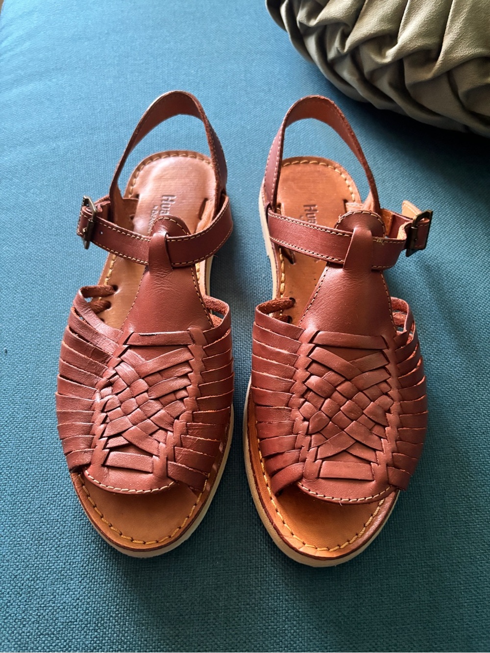 BearPaw Women's Brown Woven Leather Slingback Sandals